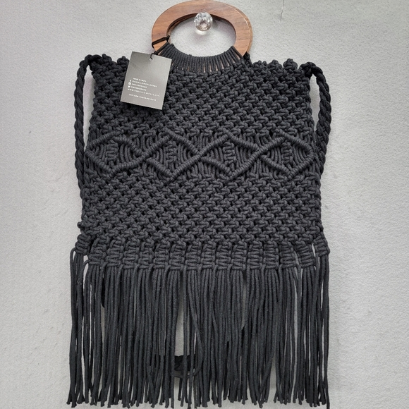 DANIELLE NICOLE BLACK MACRAMÉ FRINGE BAG, NWT - Picture 3 of 8